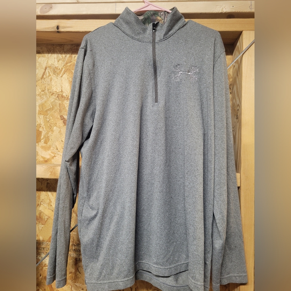 Under Armour Loose Fit Gray Quarter-Zip Pullover Antler Camo Details Size 2XL‎